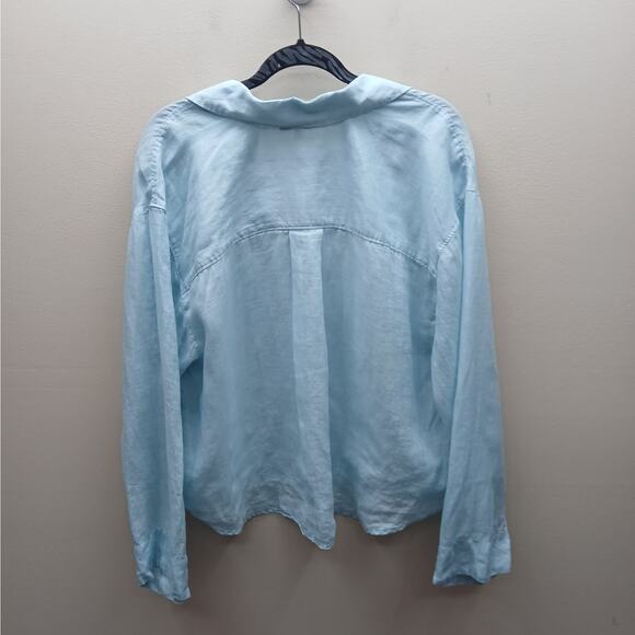 Madewell Blue Long Sleeve Button Front Cropped Shirt Top Casual Size XL Ramie - Picture 2 of 5